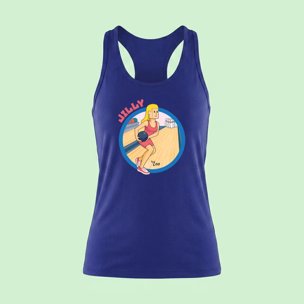Camiseta de dama Jilly jugando bowling